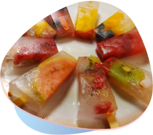 Picolé de frutas e água de coco